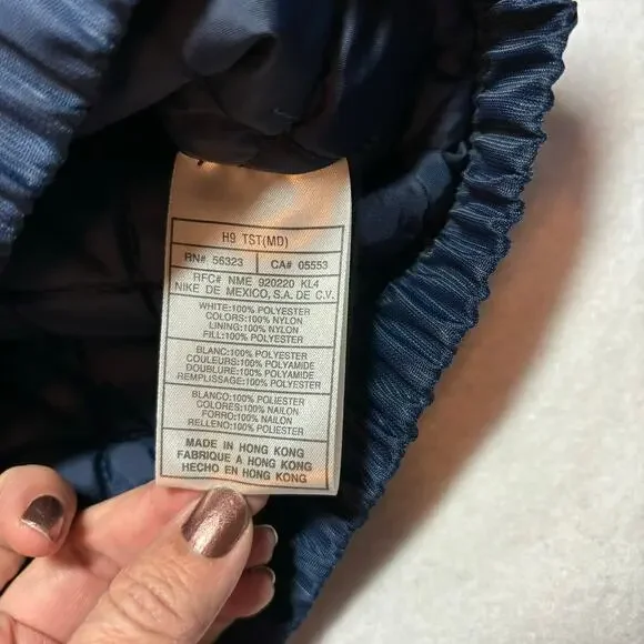 Vintage 90s NIKE Women's Size Medium Full Zip Puffer Jacket Navy Blue Spell Out - Picture 6 of 9